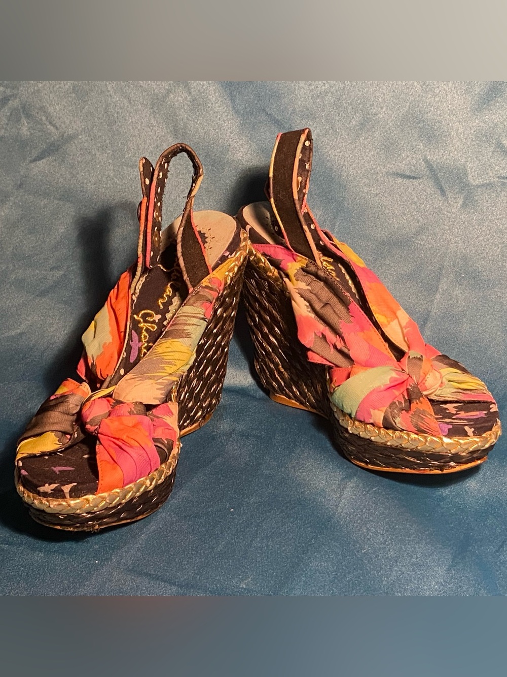 Irregular Choice platform woven wedge sandals,floral fabric twist sling back, 7 - Picture 3 of 12